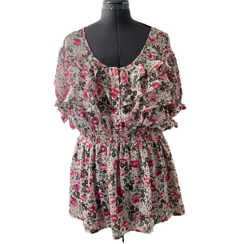 Torrid Pink Floral Short Sleeve Sheer Blouse Size 3 22/24 EUC